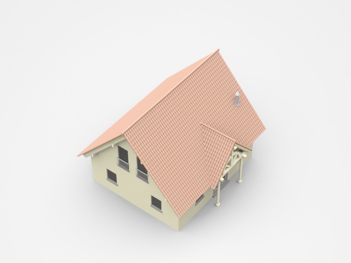 Light Two-storey House With Gable Shape Roof 3D model_1