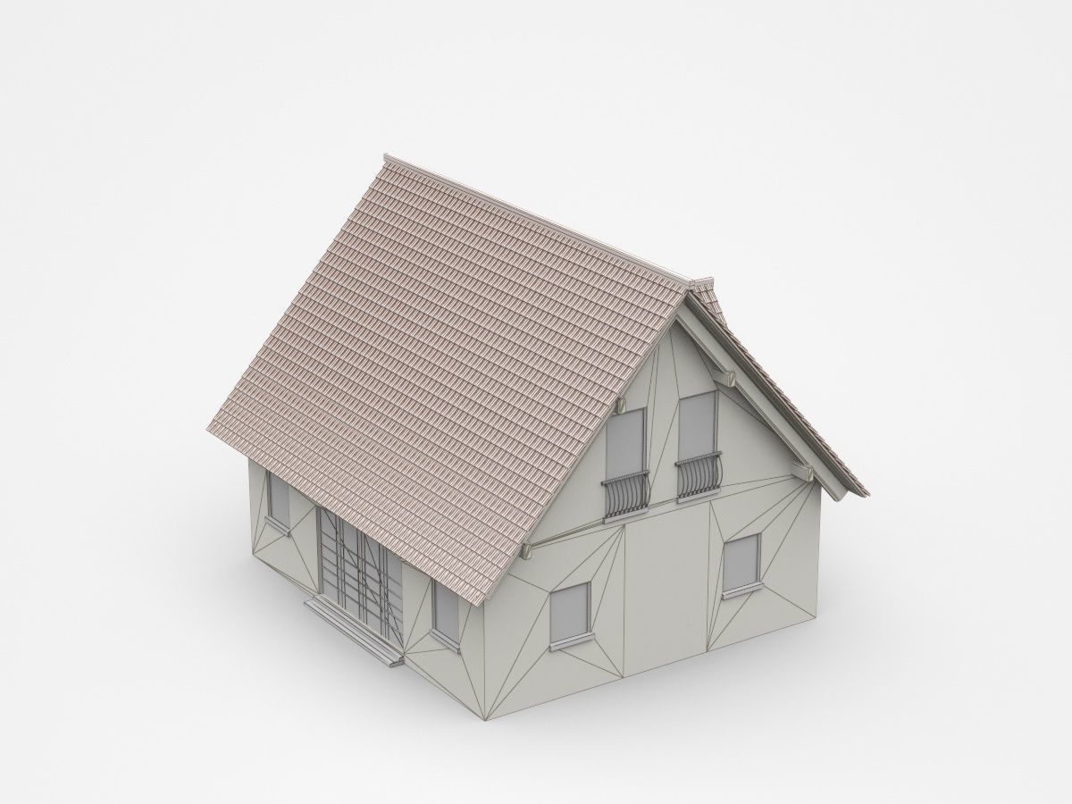 Light Two-storey House With Gable Shape Roof 3D model_4