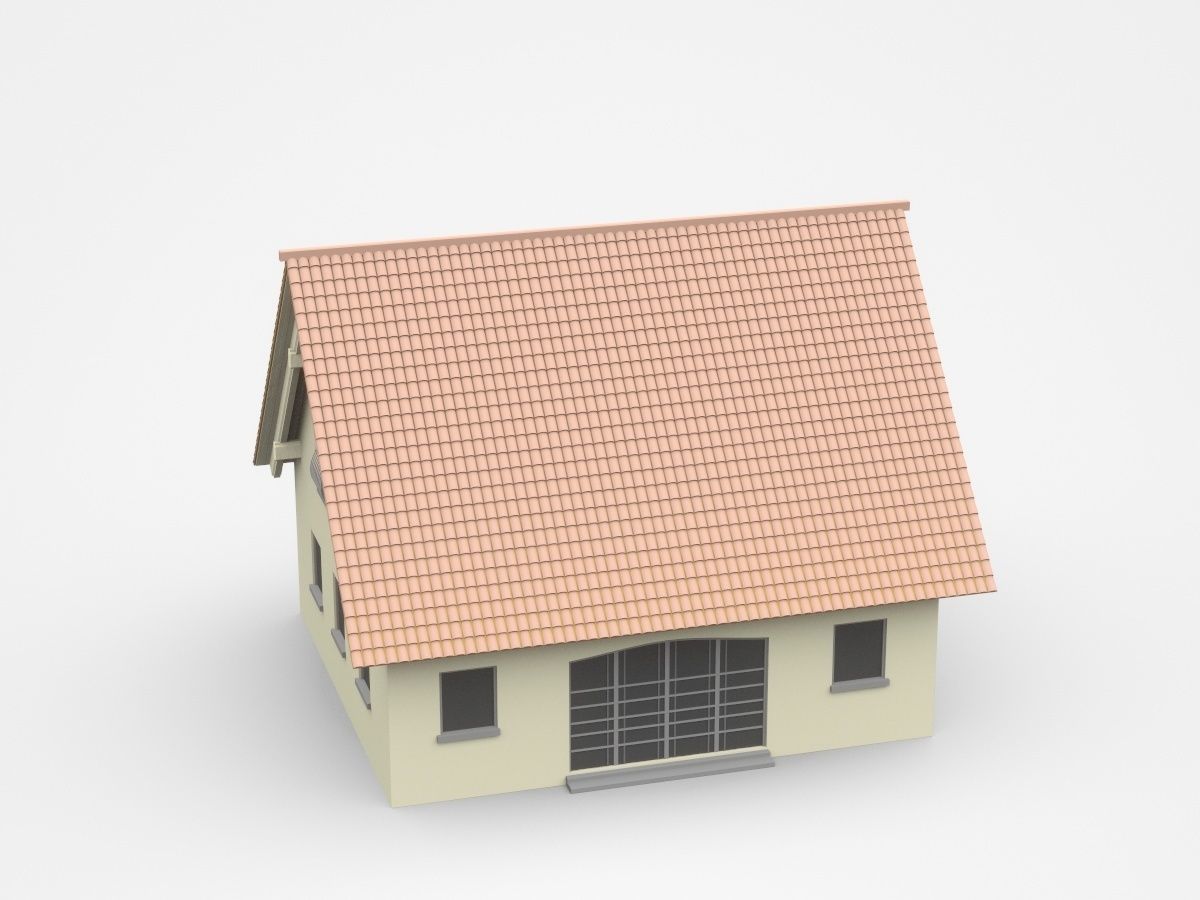 Light Two-storey House With Gable Shape Roof 3D model_3
