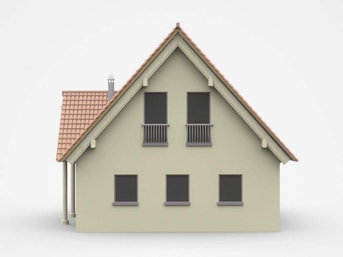 Light Two-storey House With Gable Shape Roof 3D model_2