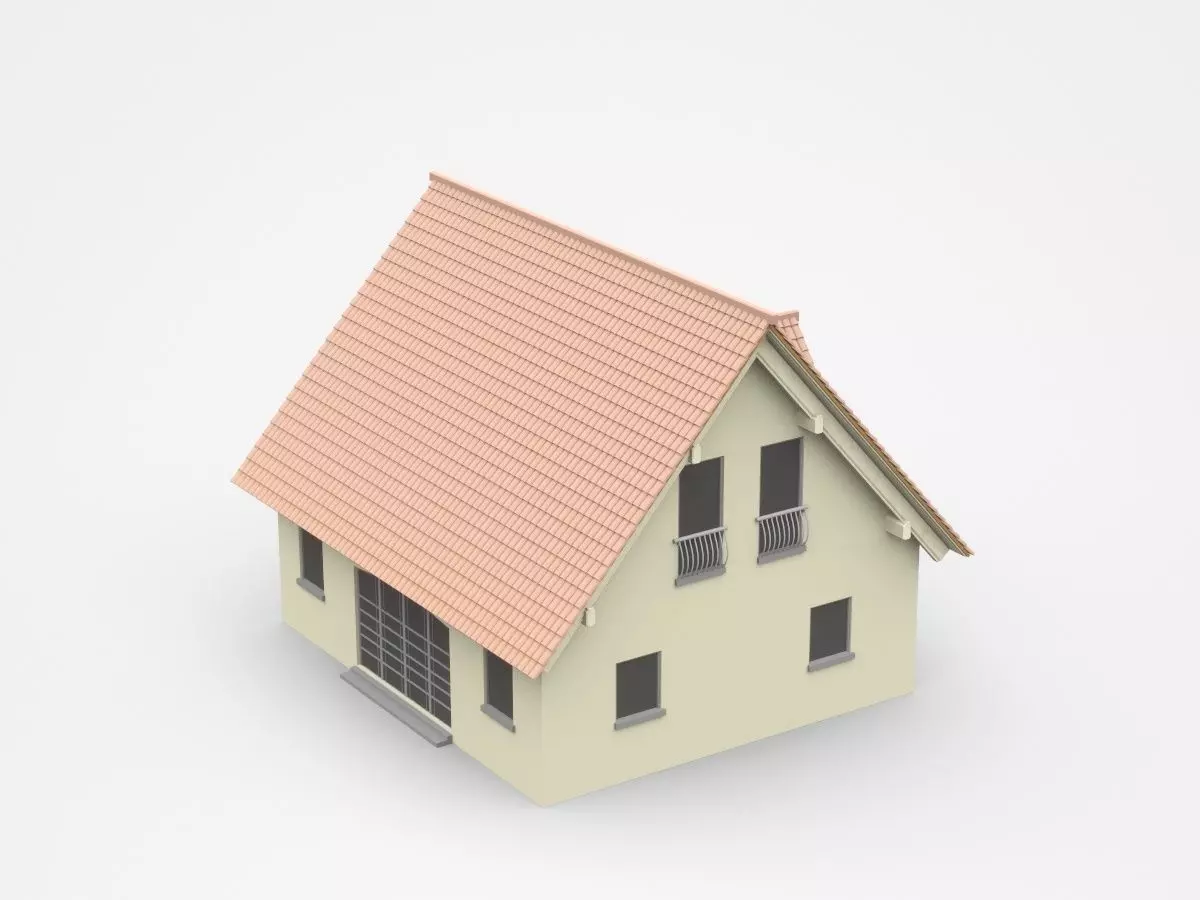 Light Two-storey House With Gable Shape Roof 3D model_0