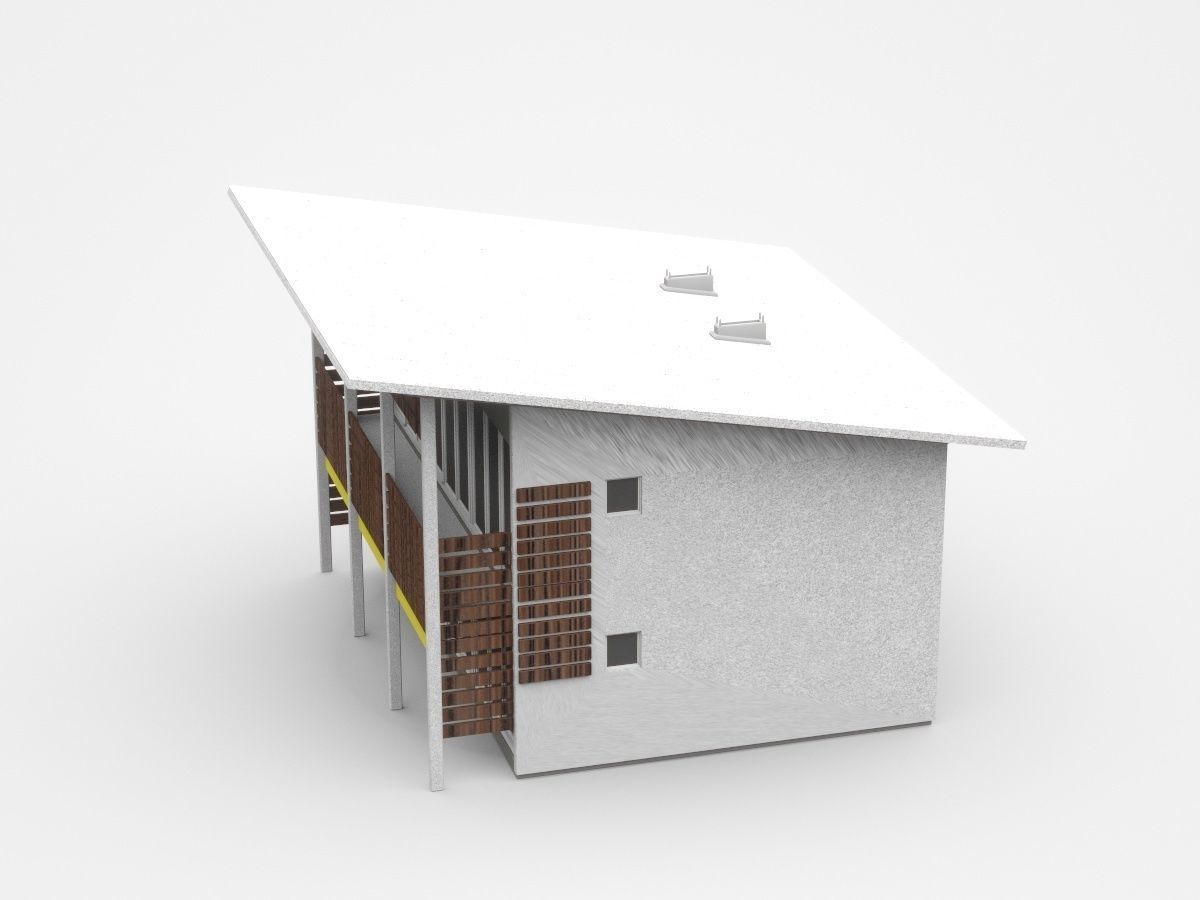 House With Long Second-storey Veranda 3D model_3