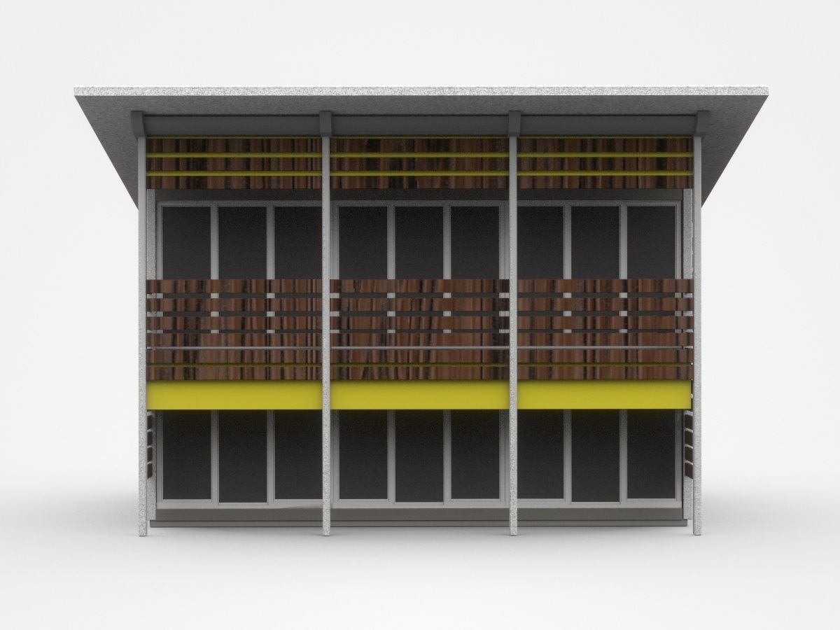 House With Long Second-storey Veranda 3D model_2