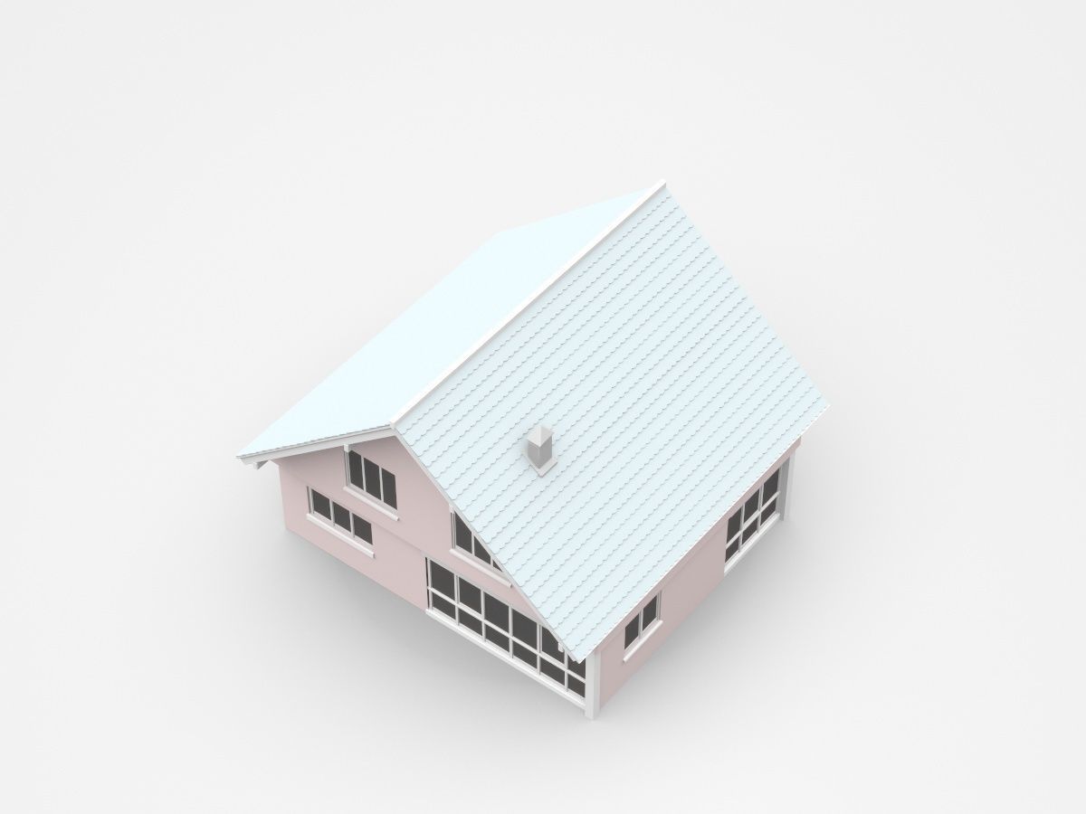 Two-storey House With Balcony And Glass Terrace Windows 3D model_1