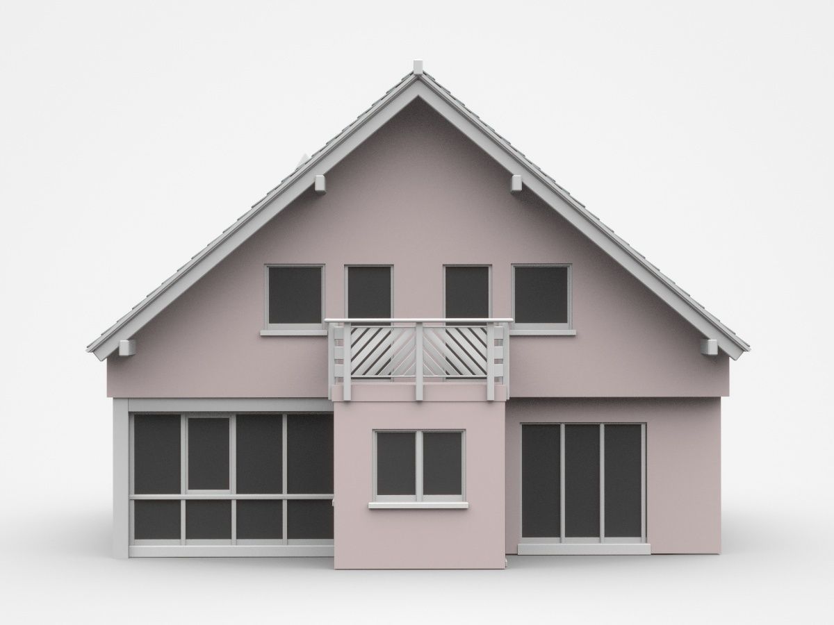 Two-storey House With Balcony And Glass Terrace Windows 3D model_2