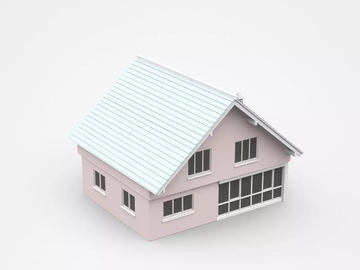 Two-storey House With Balcony And Glass Terrace Windows 3D model_0