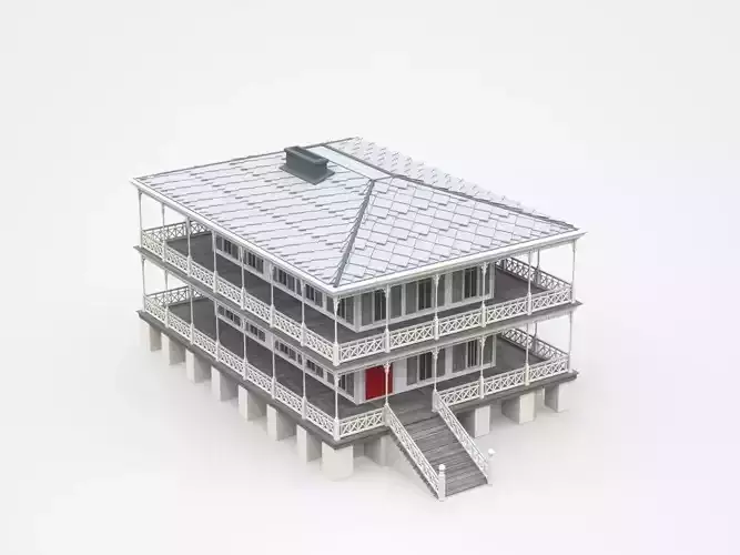 Big House With Two-storey Veranda 3D model