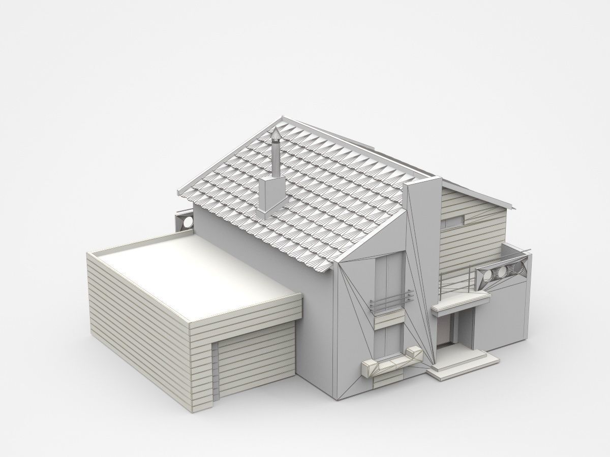 Two-storey House With Garage 3D model_4