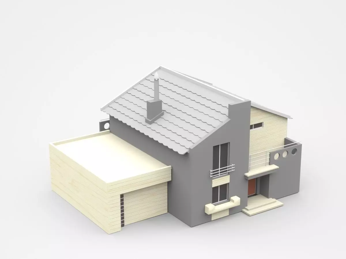 Two-storey House With Garage 3D model_0