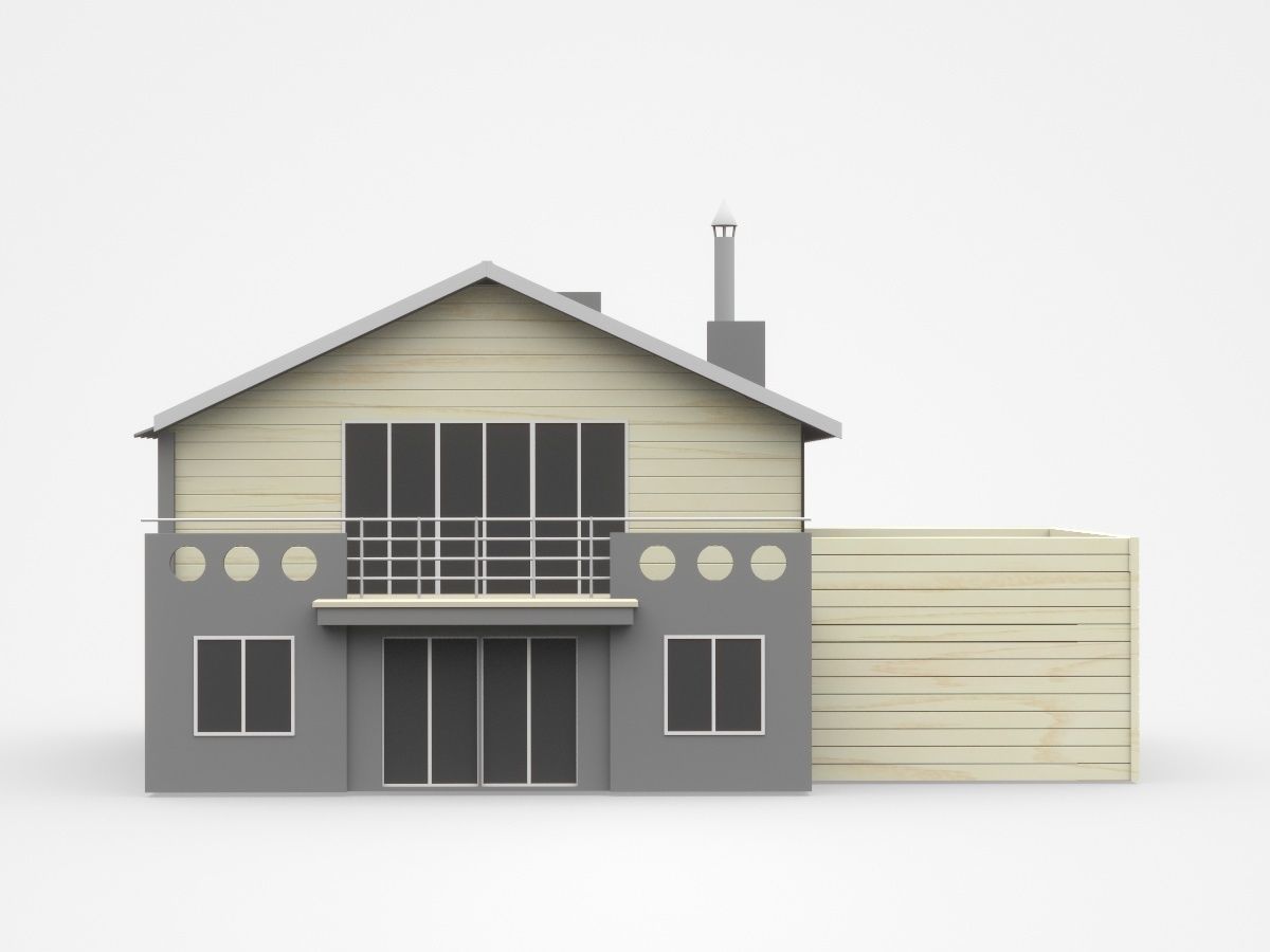 Two-storey House With Garage 3D model_2