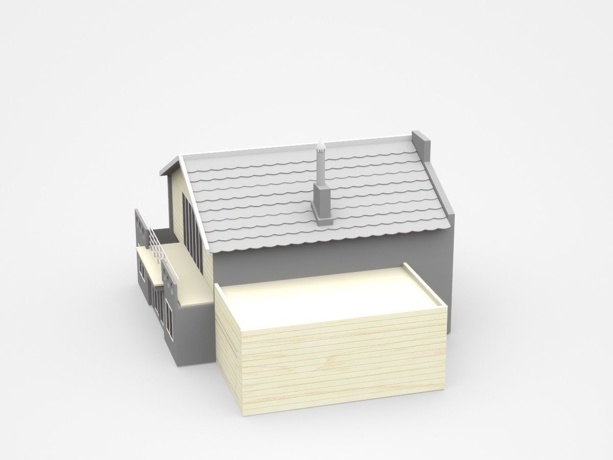 Two-storey House With Garage 3D model_3