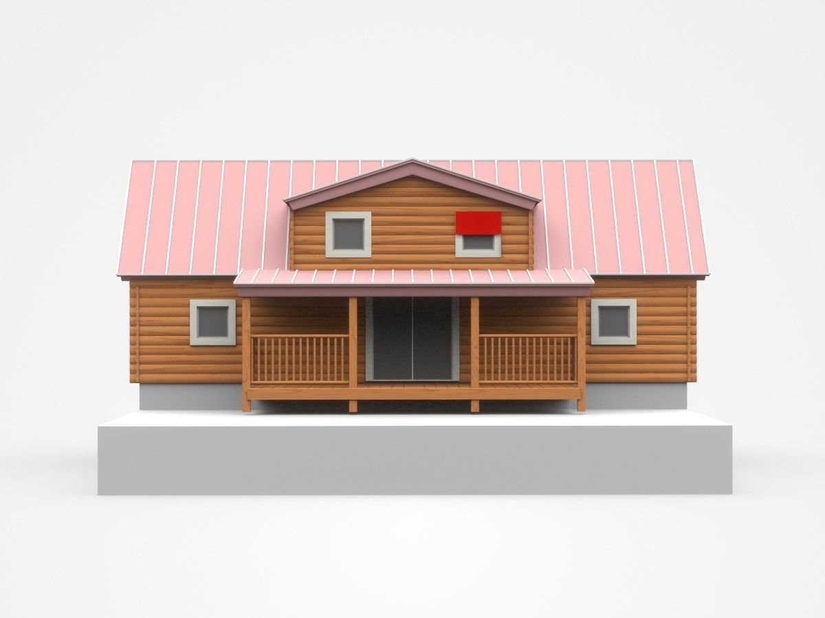 Two-storey Wooden House With Large Entrance 3D model_2