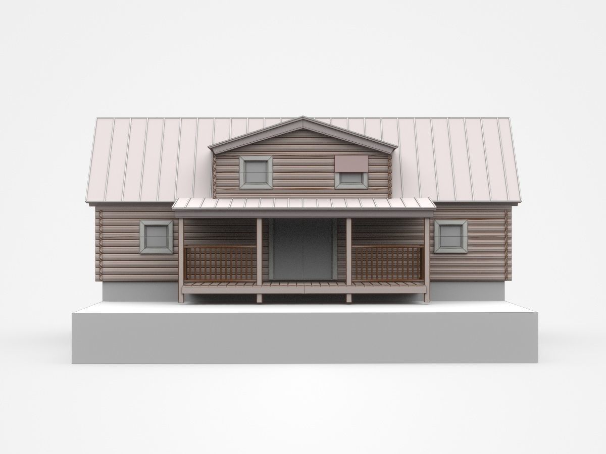 Two-storey Wooden House With Large Entrance 3D model_5