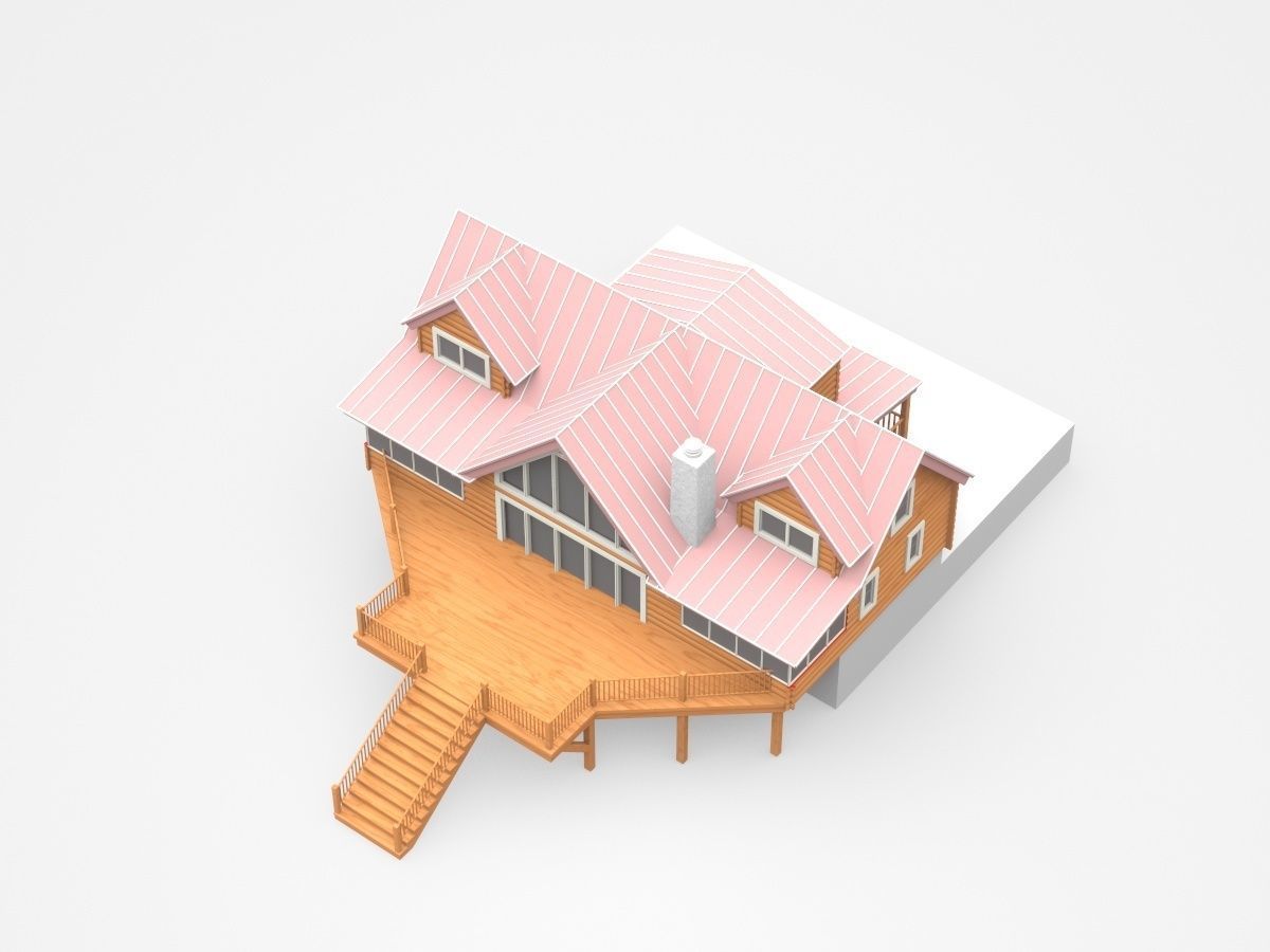 Two-storey Wooden House With Large Entrance 3D model_1