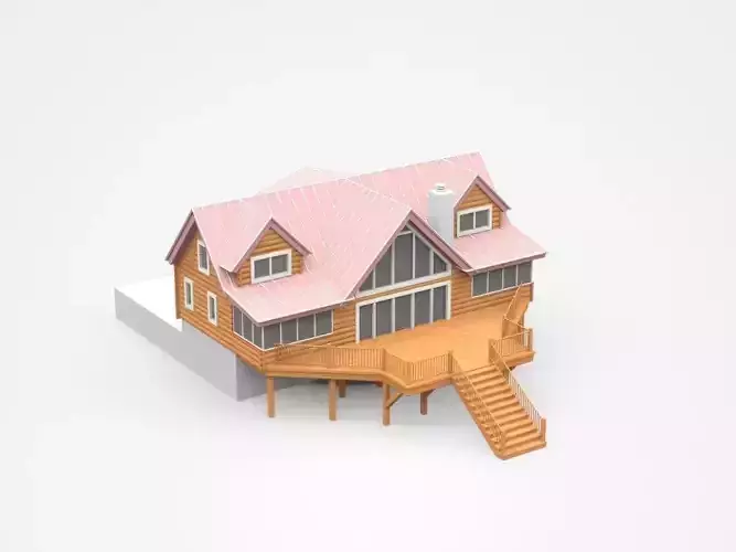 Two-storey Wooden House With Large Entrance 3D model
