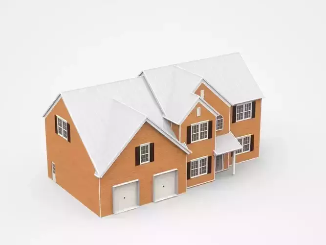 Big Two-storey House With Two Garages 3D model