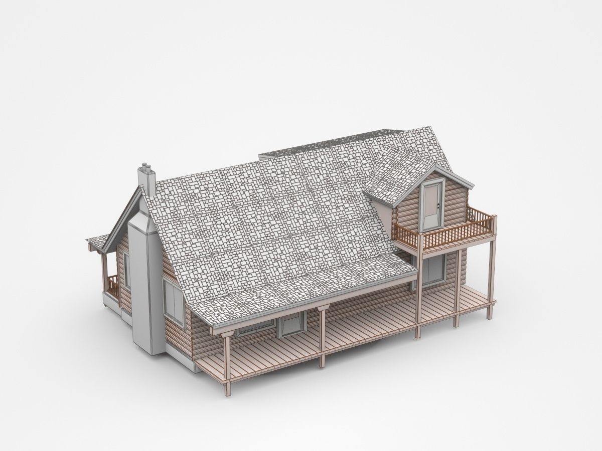 Wooden House With Veranda And Balcony 3D model_4