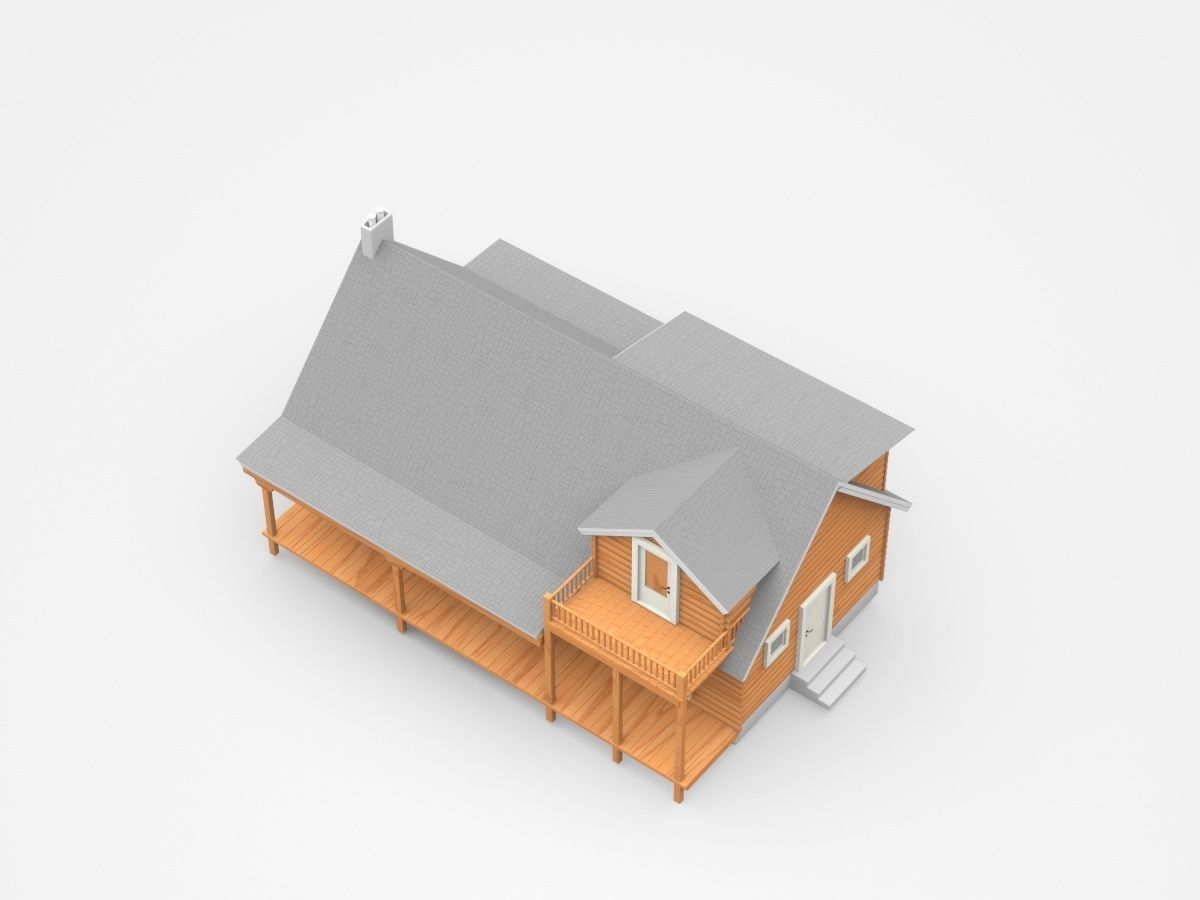Wooden House With Veranda And Balcony 3D model_1