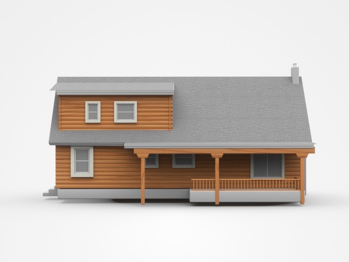 Wooden House With Veranda And Balcony 3D model_2