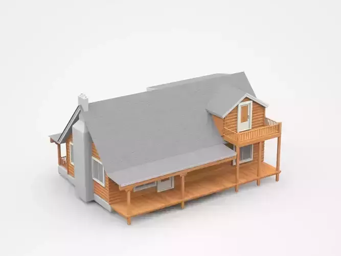 Wooden House With Veranda And Balcony 3D model