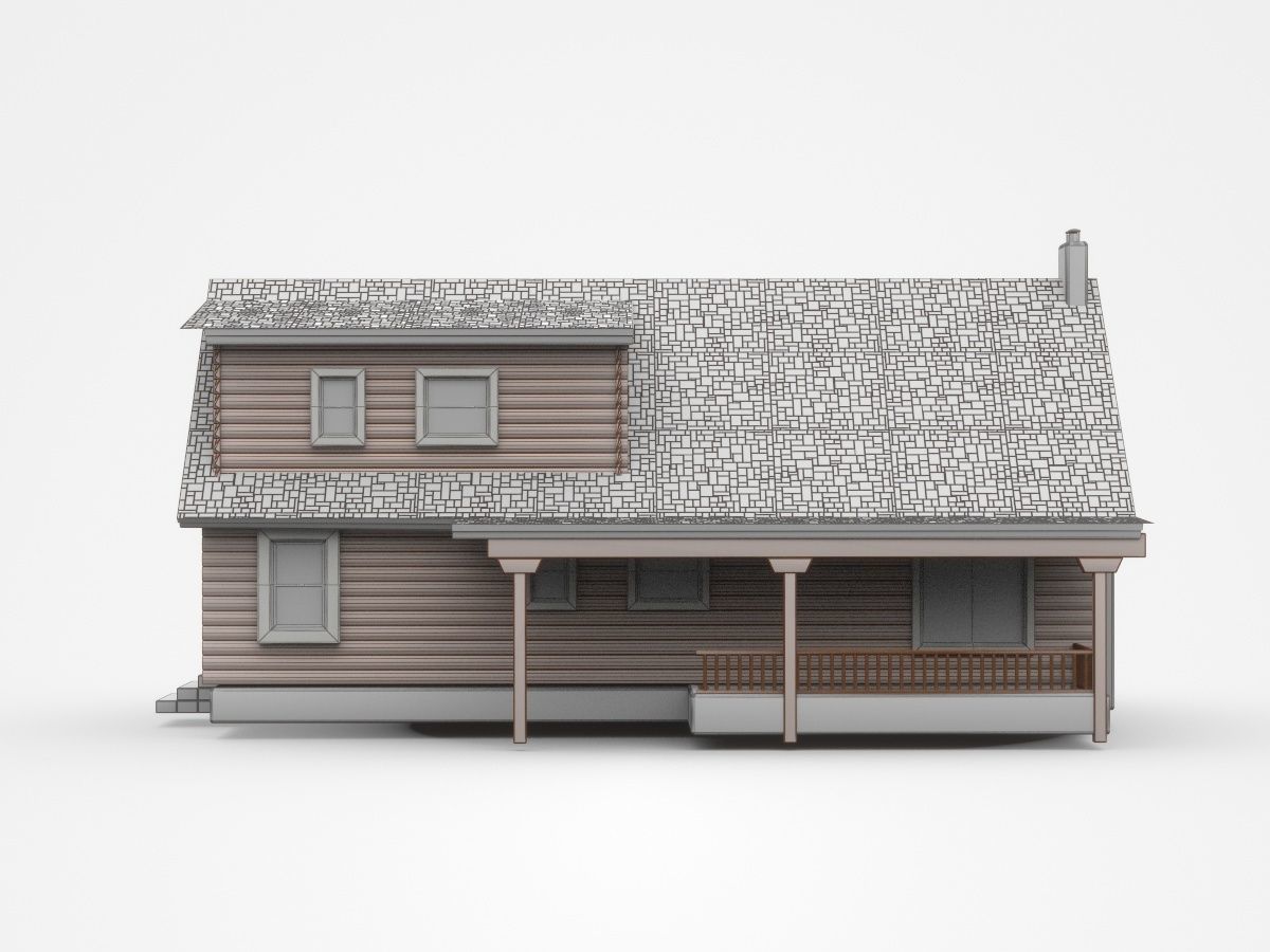 Wooden House With Veranda And Balcony 3D model_5