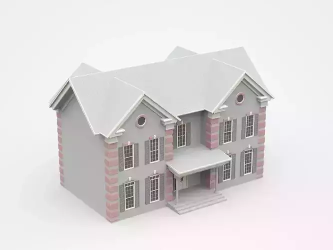 Very Detailed Light Two-storey House With Porch 