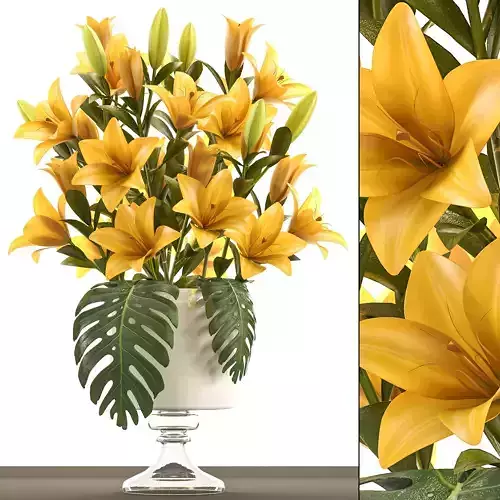 bouquet of yellow lilies 3D model