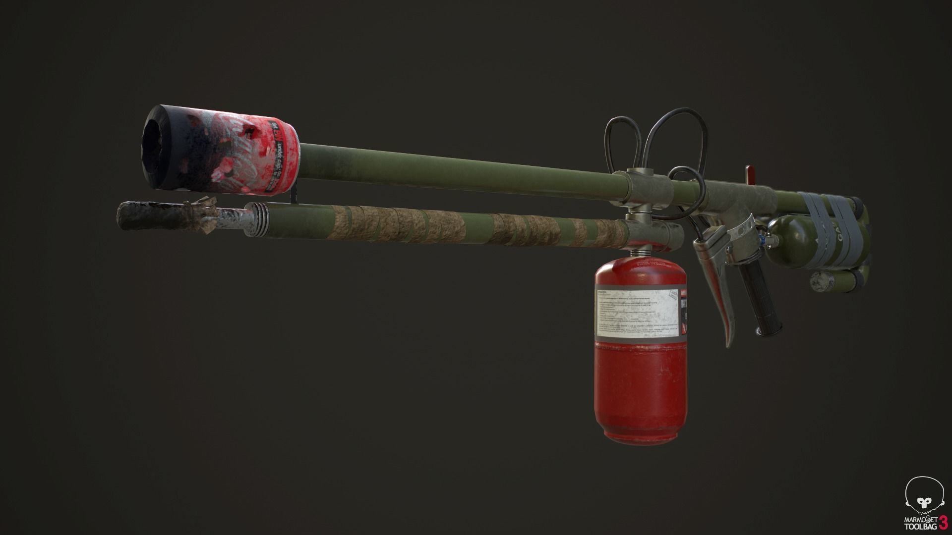 Flamethrower fire extinguisher Low-poly 3D model_4