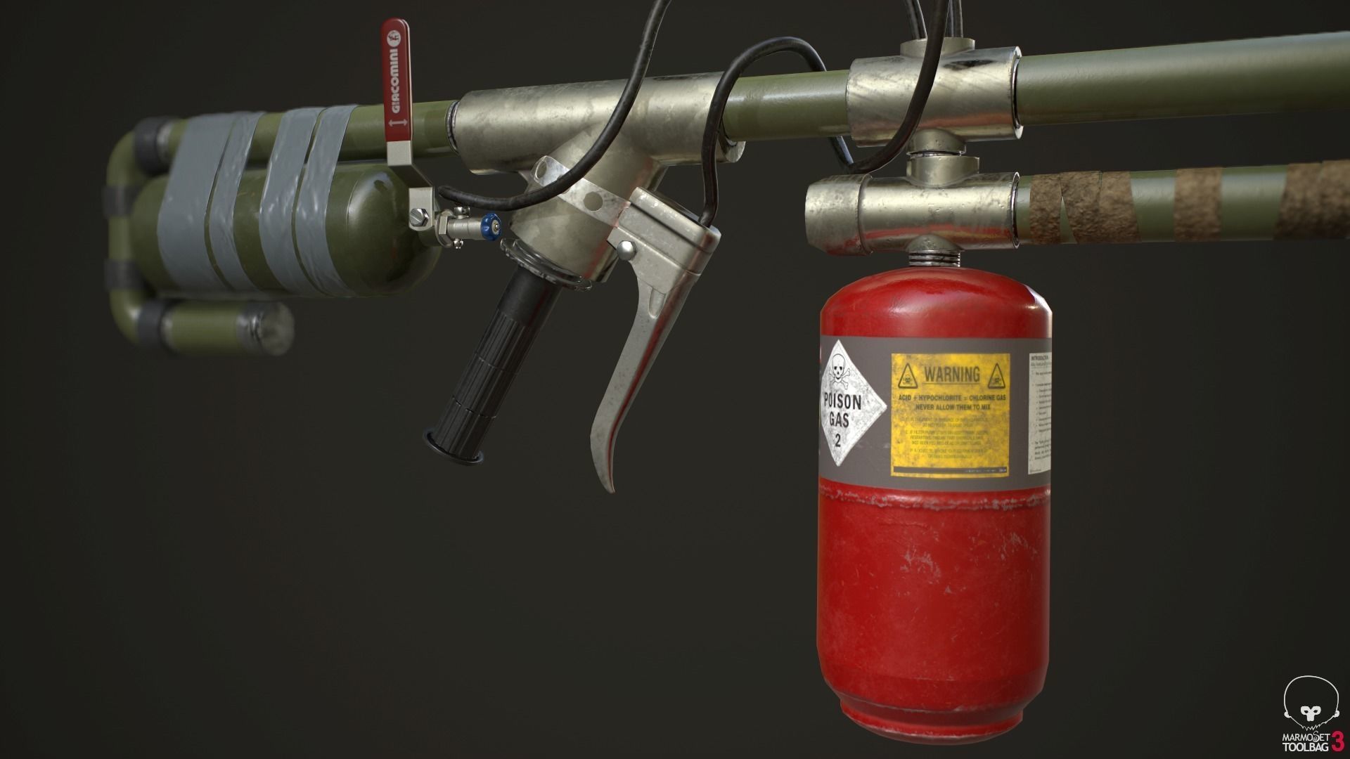 Flamethrower fire extinguisher Low-poly 3D model_7