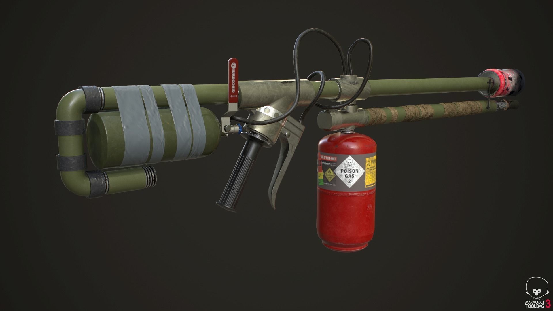 Flamethrower fire extinguisher Low-poly 3D model_2