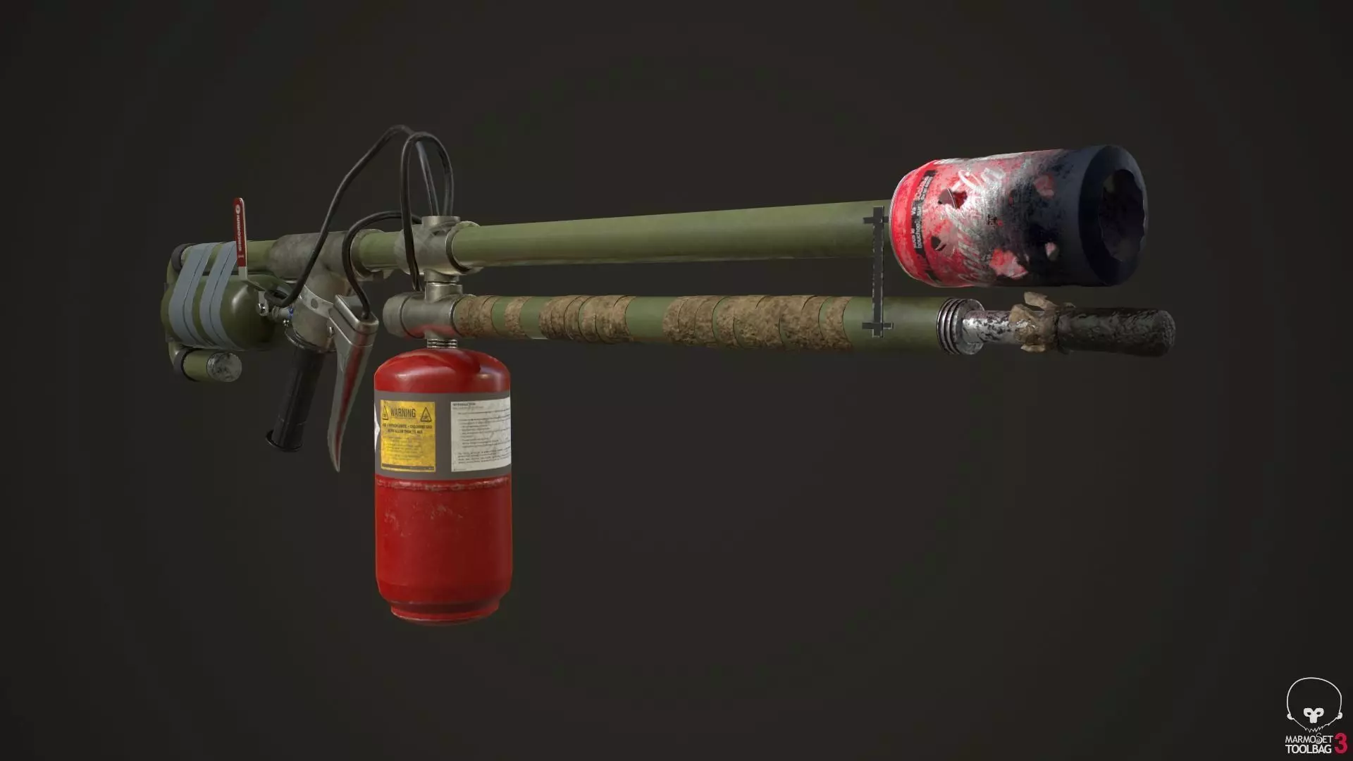 Flamethrower fire extinguisher Low-poly 3D model_0