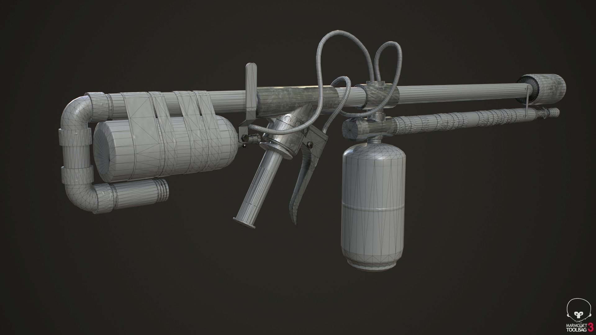 Flamethrower fire extinguisher Low-poly 3D model_3