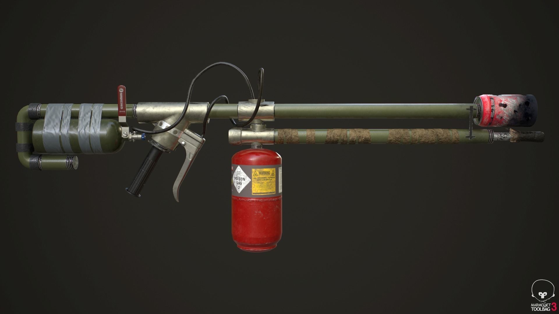 Flamethrower fire extinguisher Low-poly 3D model_15