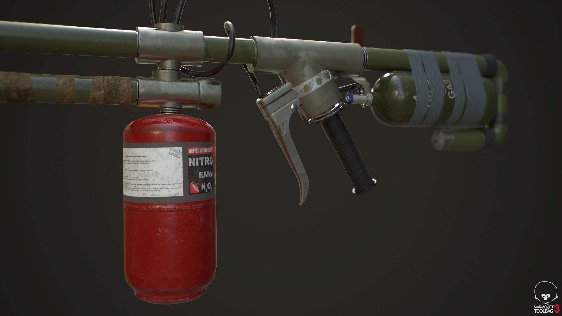 Flamethrower fire extinguisher Low-poly 3D model_13