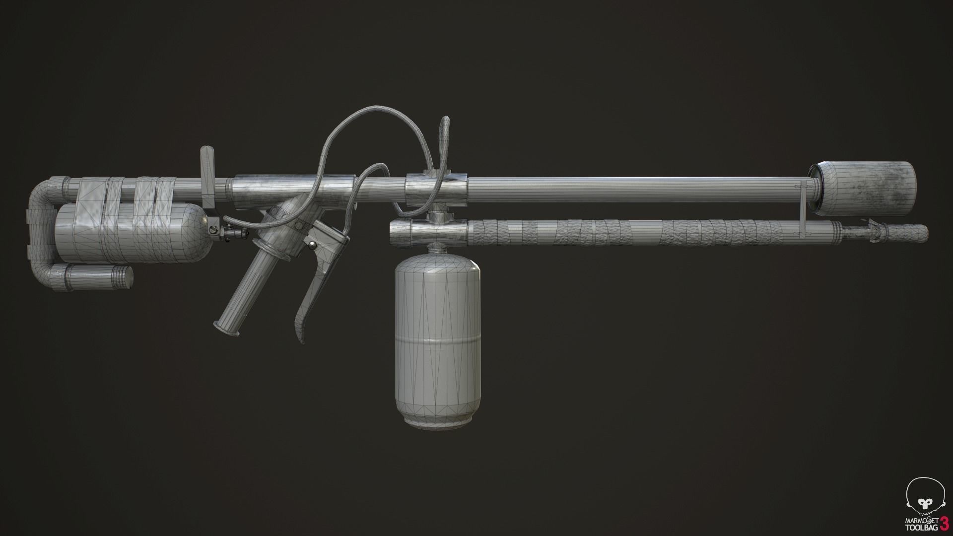 Flamethrower fire extinguisher Low-poly 3D model_16