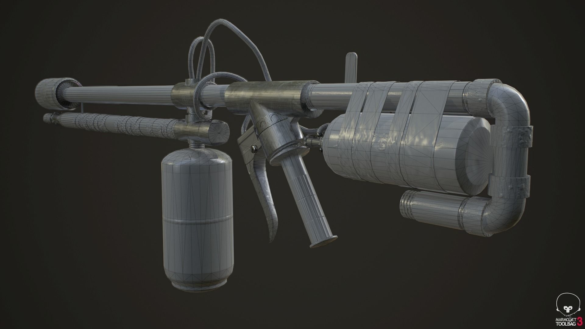 Flamethrower fire extinguisher Low-poly 3D model_6