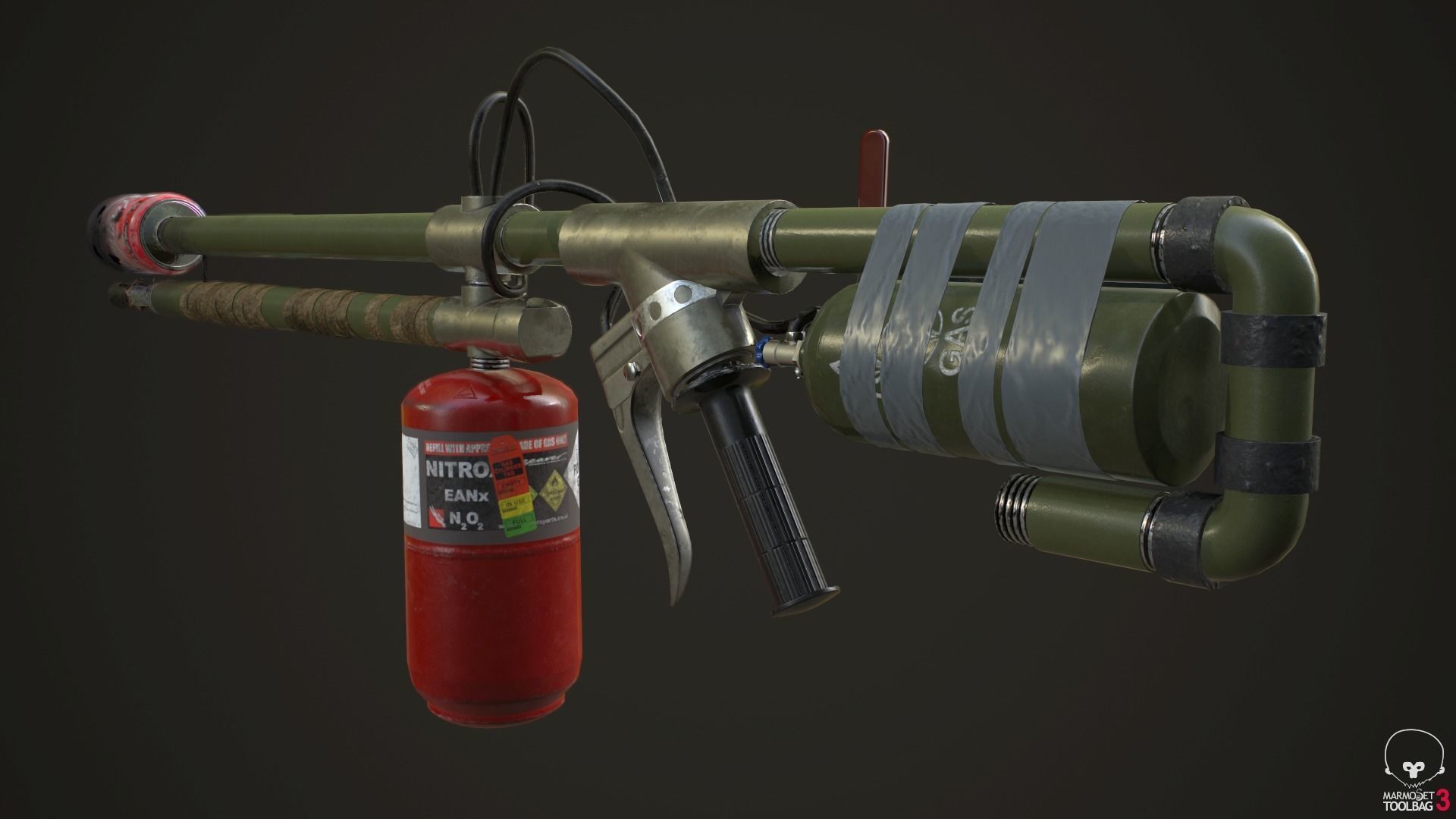 Flamethrower fire extinguisher Low-poly 3D model_5