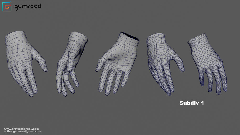 Head Hand  Foot basemesh sample pack Free low-poly 3D model_1