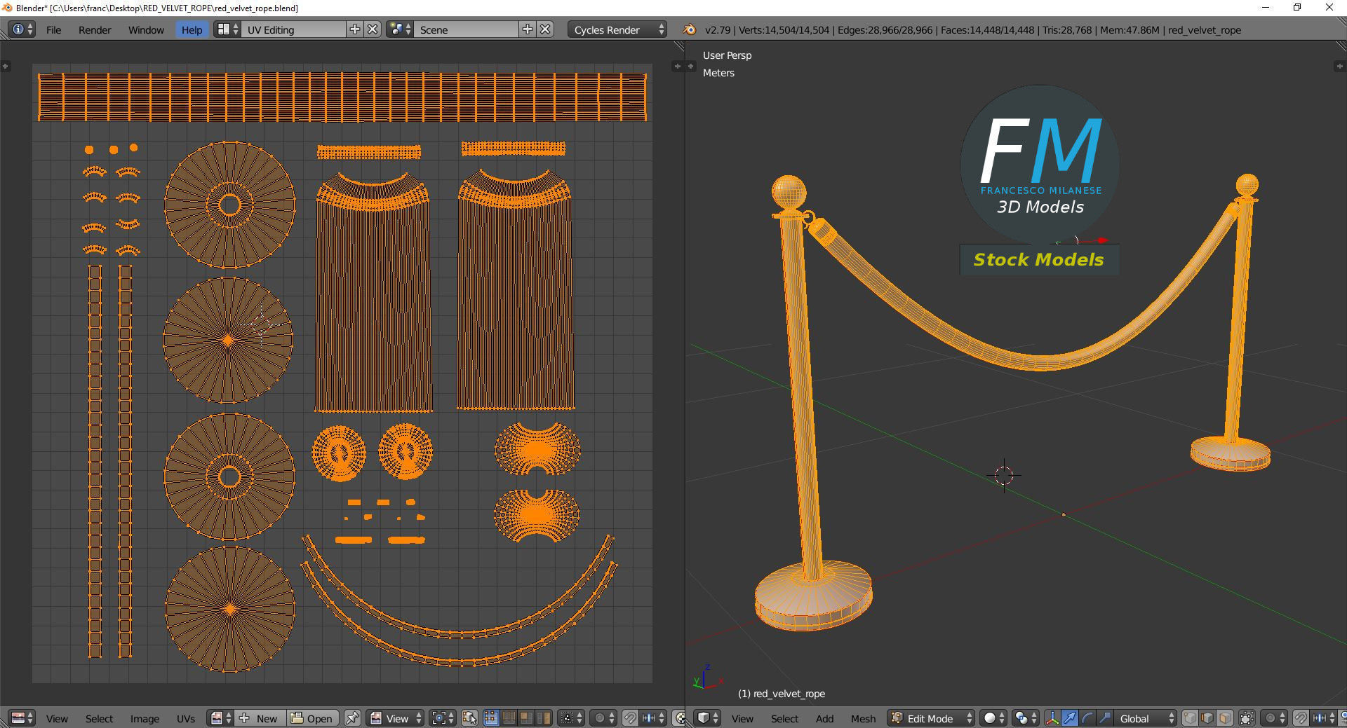 Red velvet rope 3D model_10