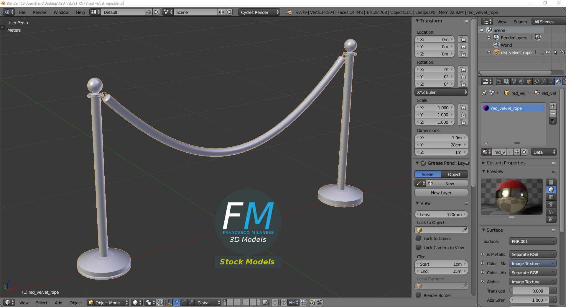 Red velvet rope 3D model_9