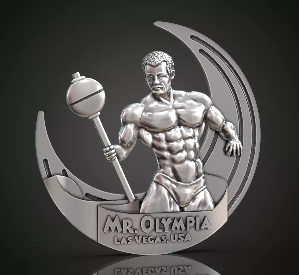 Mr Olympia medal bodybuilding trinket 3D print model_0