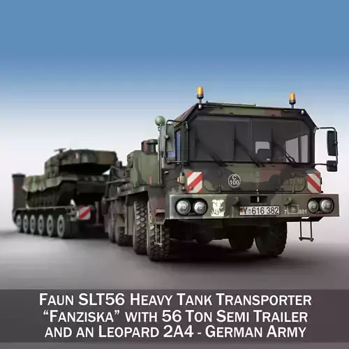 Faun STL-56 with 52 ton Semi-Trailer and a Leopard 2A4 3D model