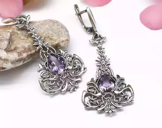 Long dangle earrings printable jewelry model 3D print model