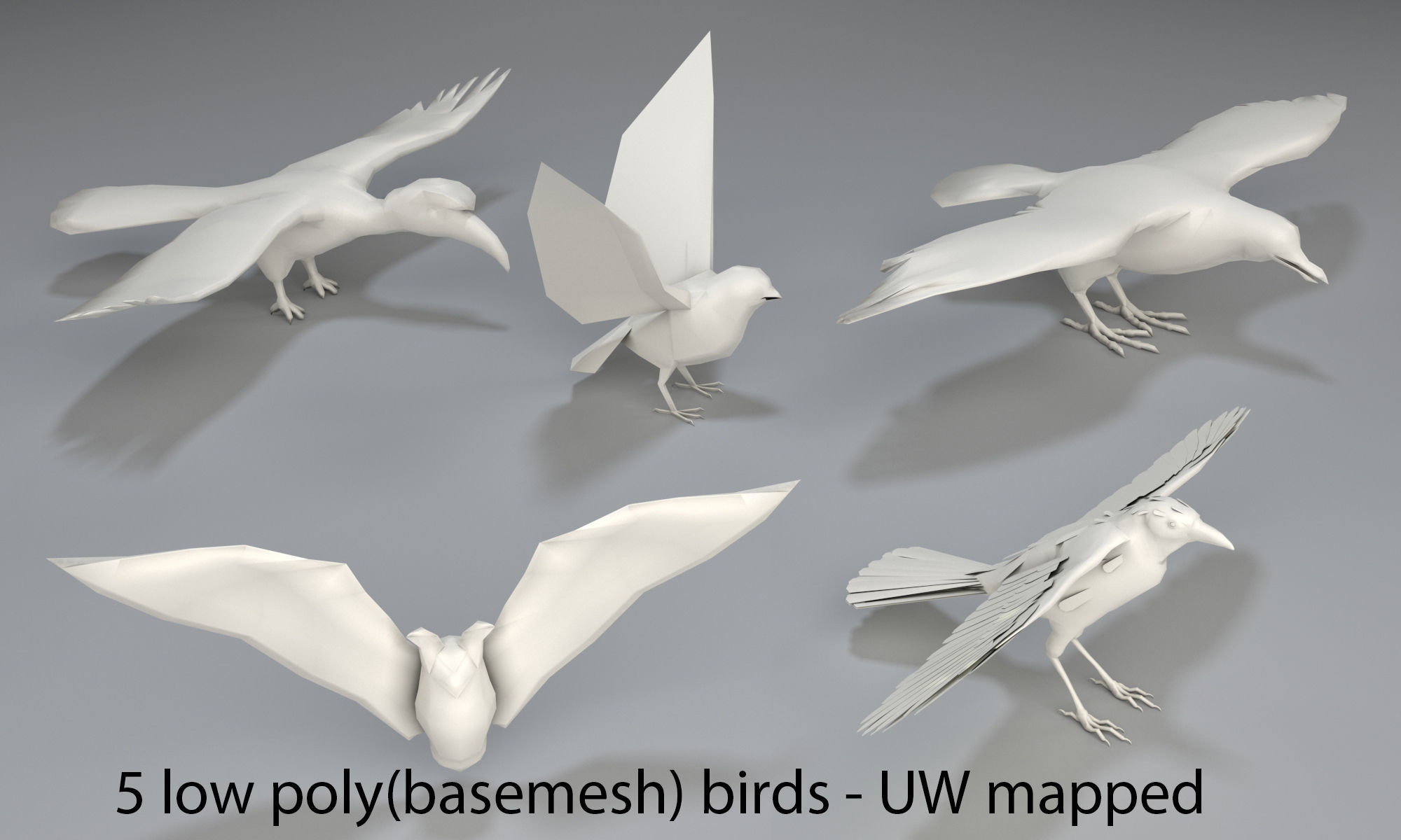 3D asset lowpoly Birds 5 pieceslow polypart 3