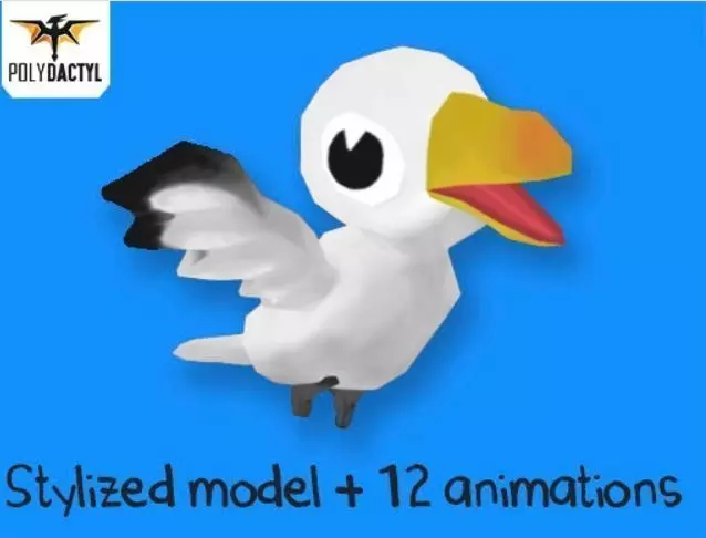 Low Poly Toon Seagull Low-poly 3D model_0