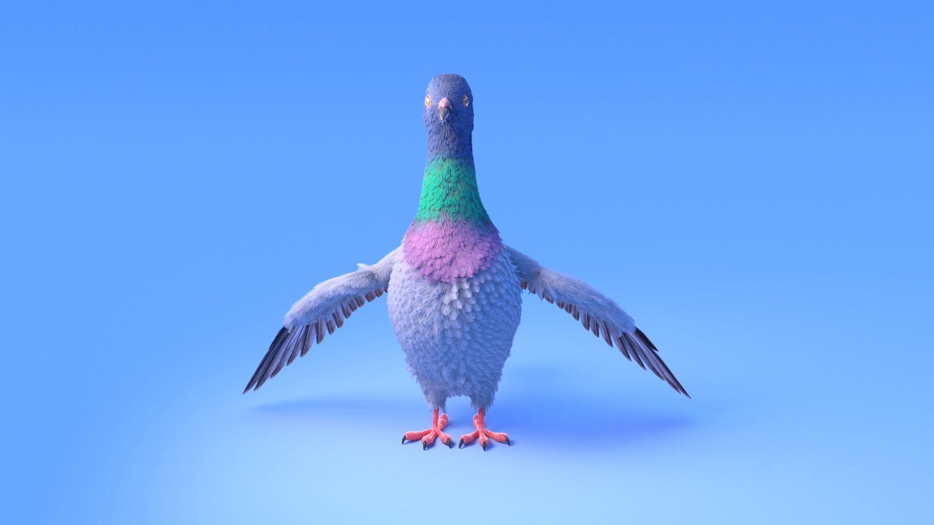 Pigeon with feather system - Cartoon style 3D model_5