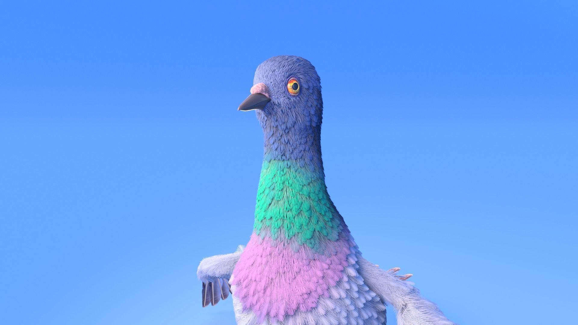 Pigeon with feather system - Cartoon style 3D model_6
