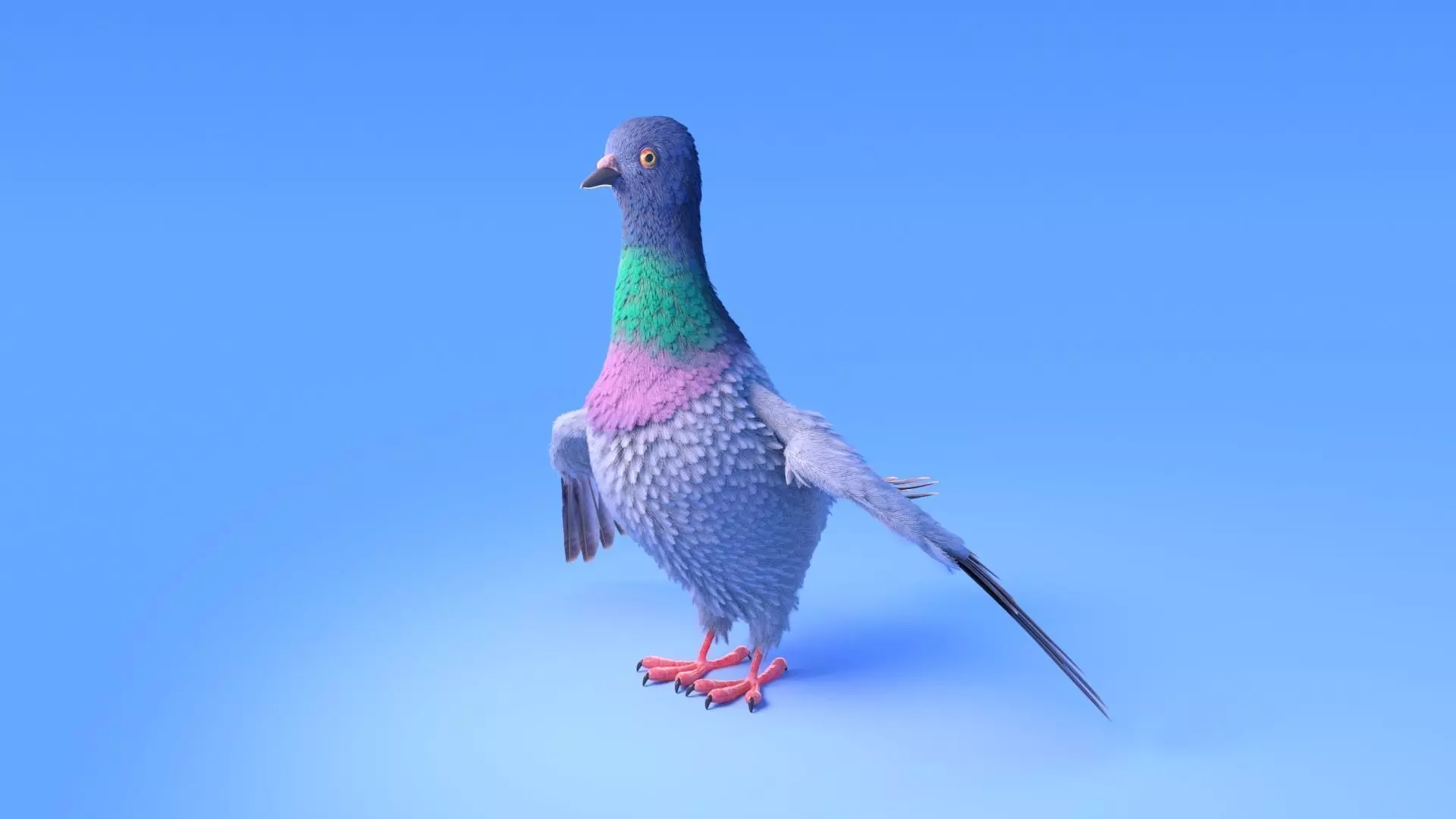 Pigeon with feather system - Cartoon style 3D model_0