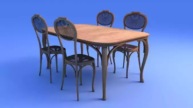 Art Nouveau Dining Table and Chairs - rigged 3D model