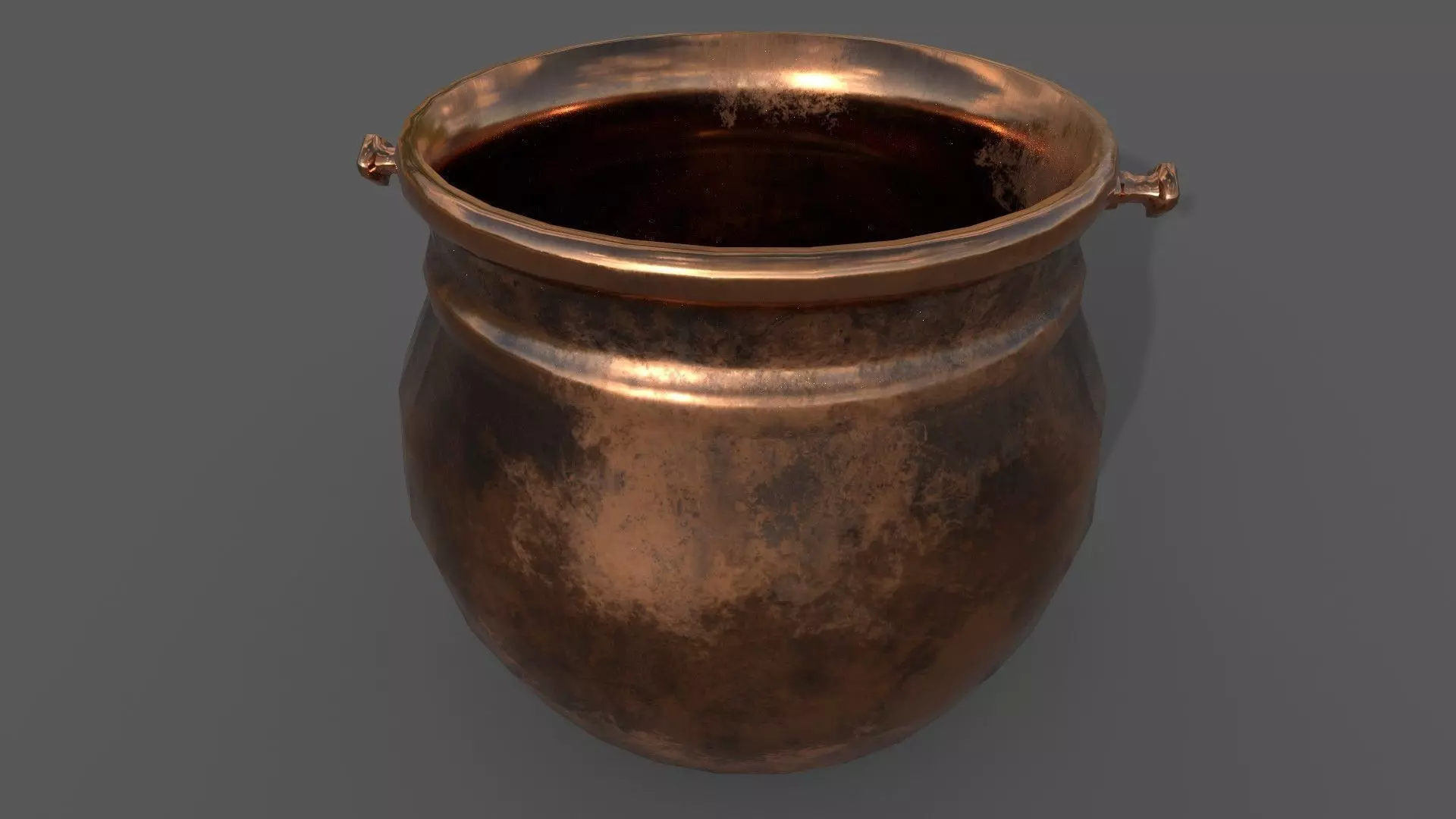 Medieval Copper Cooking Pot Low-poly 3D model_0